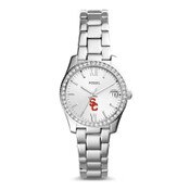 USC Trojans Women's Fossil SC Interlock Silver Scarlette Mini Watch